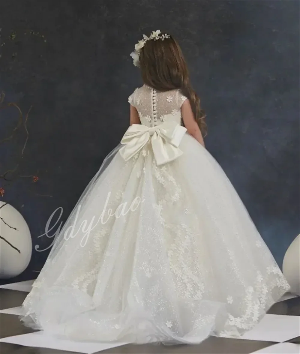 

Ivory Cute Flower Girl Dress Wedding Lfluffy Lace Irthday Ball Performance Outfit Party Children's First Communion Customization