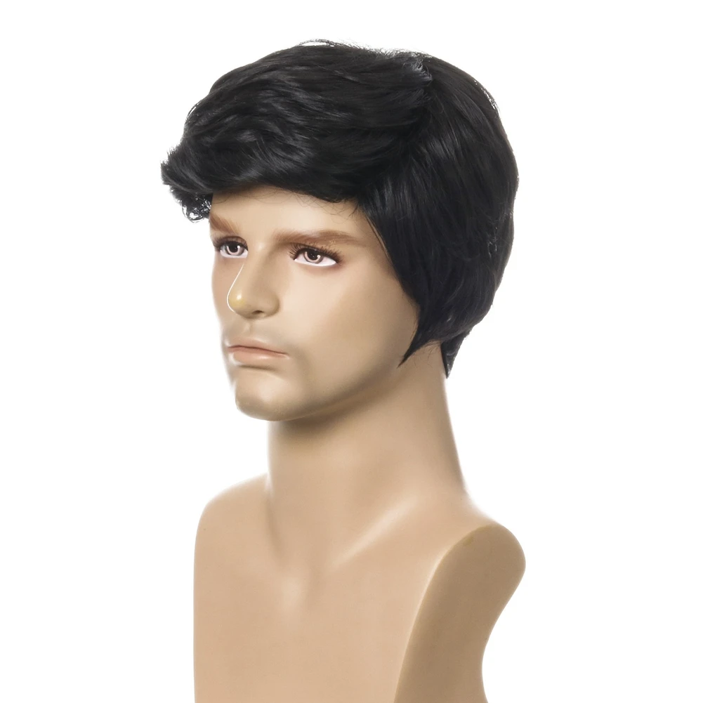 HOT Fashion Wig Short Black Male Straight Synthetic Wig for Men Hair Fleeciness Realistic Natural Black Toupee Wigs