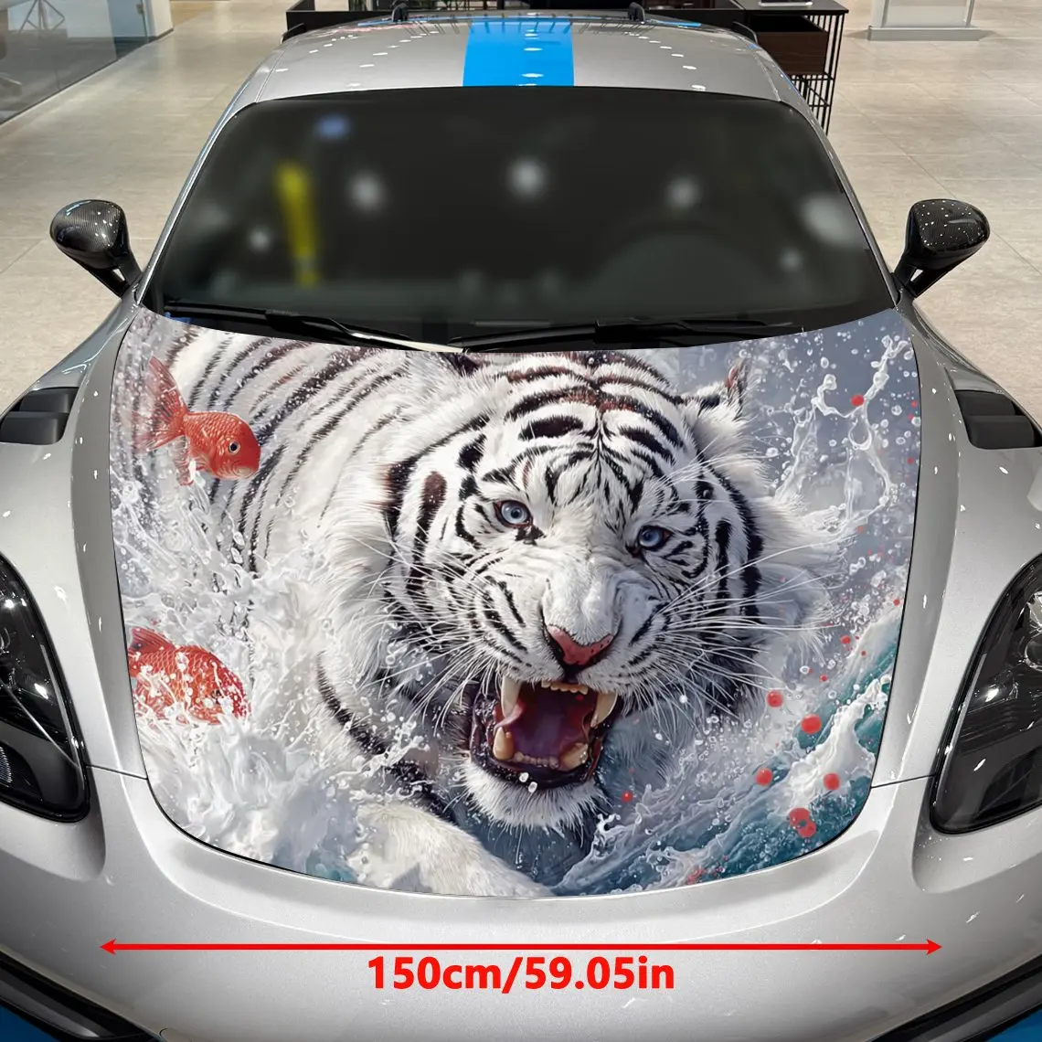 The White Tiger Playing In The Water Car Hood Stickers,stunning Car Film Stickers,waterproof And Wear-resistant,suitable For All