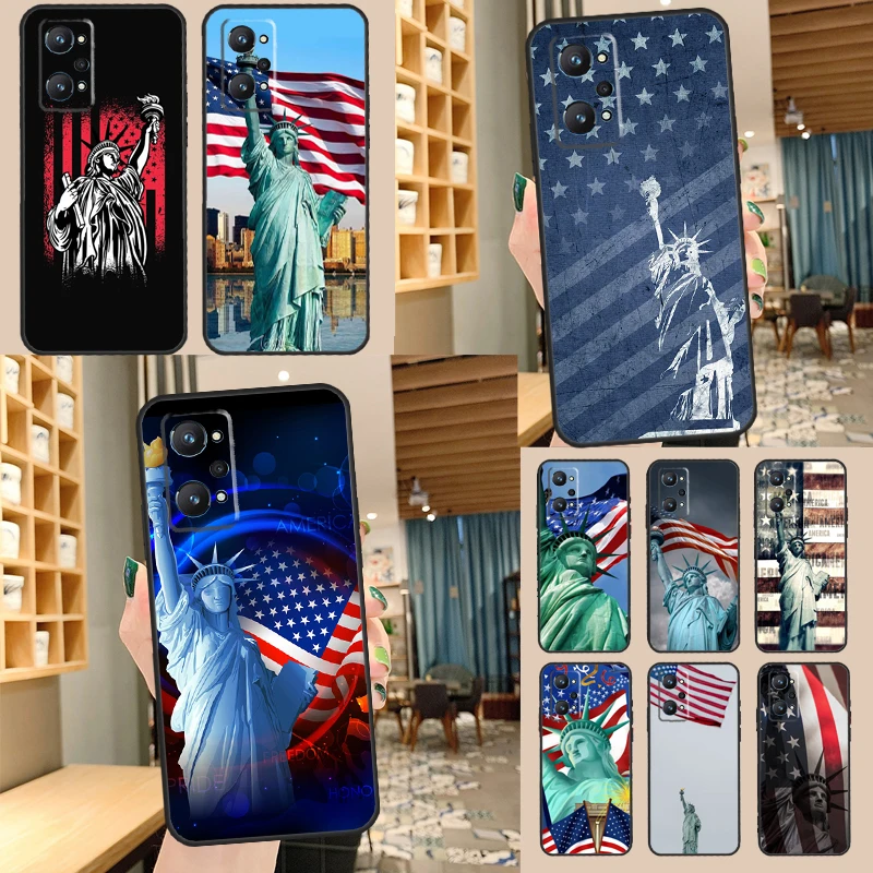 America Flag Statue of Liberty For Realme C55 C35 C33 C31 C30 C25 C21Y C15 C11 GT Neo 5 3 2 Realme 9 10 11 Pro Plus Case