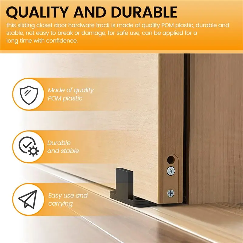 AEE6-8 Pieces Sliding Barn Door Floor Guides Closet Door Guides Hardware Plastic Simple Floor Wall Mounted Bottom Track Guide