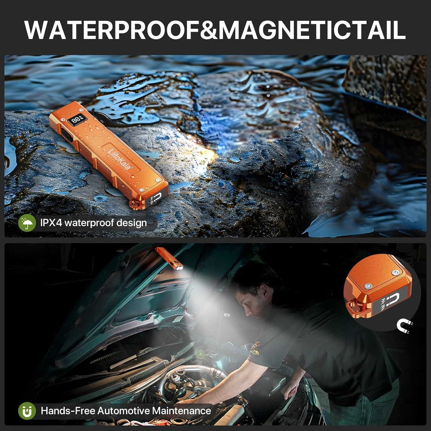 LiitoKala LF-G02 Rechargeable Flashlight UV Light RGB Side Lamp IPX4 Waterproof 1500mAh Outdoor Torch Orange Black Silver Green