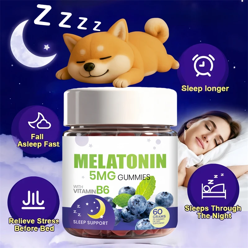 Melatonin Gummies With Vitamin B6,Natural Blueberry Flavor Fall Asleep Faster, Sleep Longer,Natural Sleep Aid, Relieves Stress