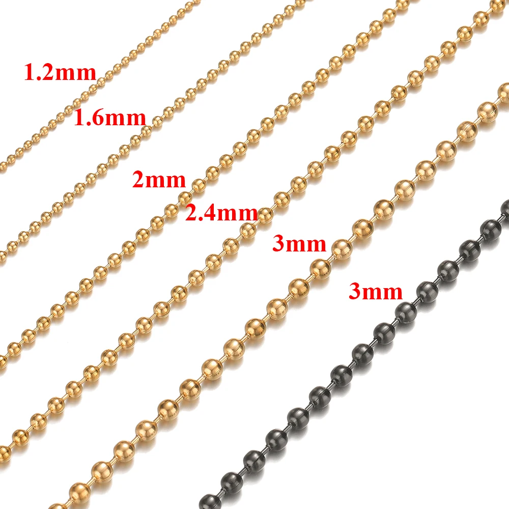 1 Meter Stainless Steel Gold/Black Color Beads Crafts Chains for DIY Jewelry Making Component Necklace Bracelet Supplies Bulk