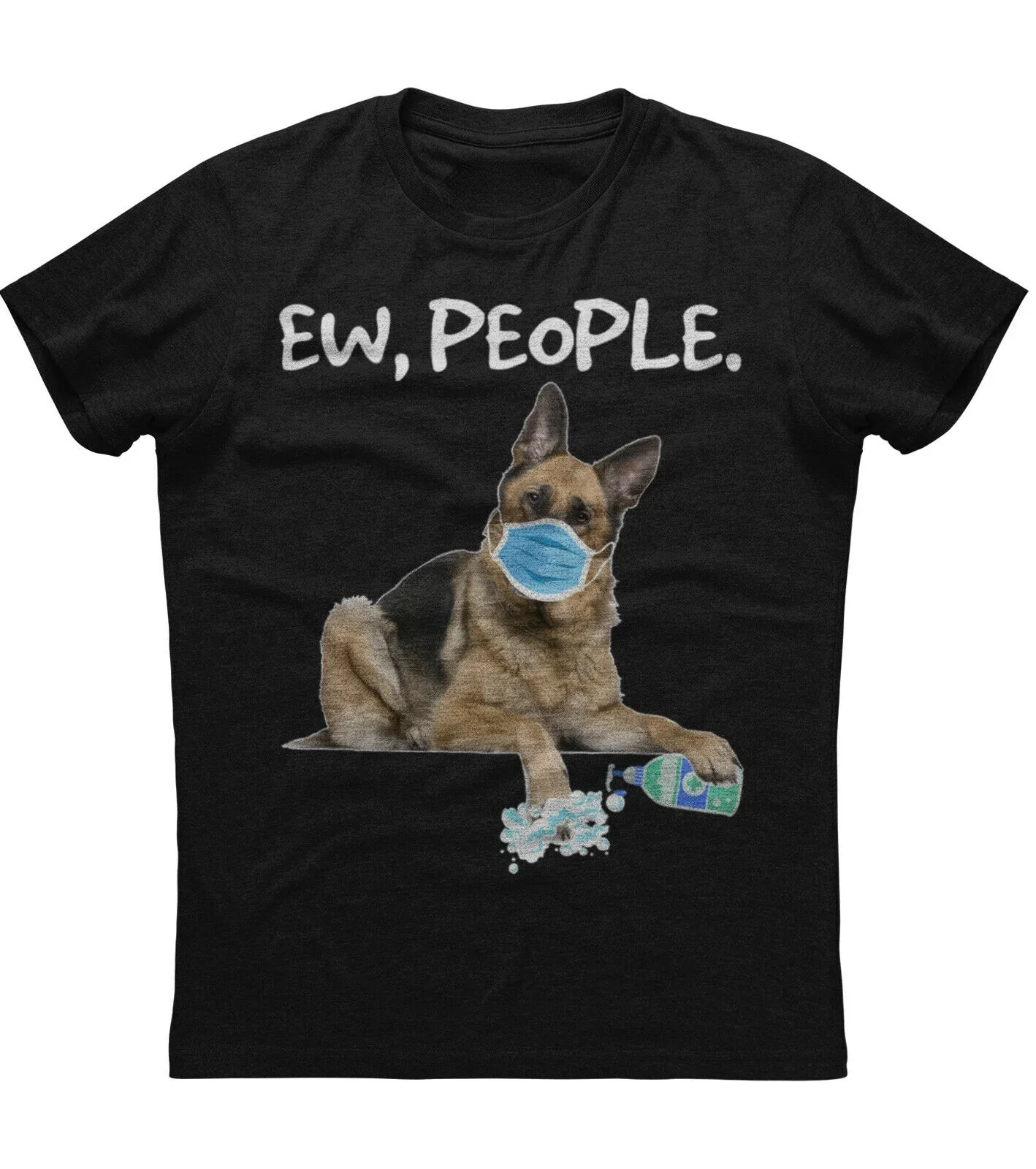 

German Shepherd with Face Mask T-Shirt 100% Cotton O-Neck Summer Short Sleeve Casual Mens T-shirt Size S-3XL
