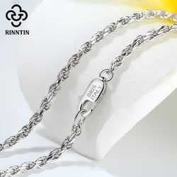 Rinntin 925 Sterling Silver 2.3mm Diamond-Cut Rope Chain Necklace For Women Men Fashion Silver Luxury Necklace Jewelry Gift SC29