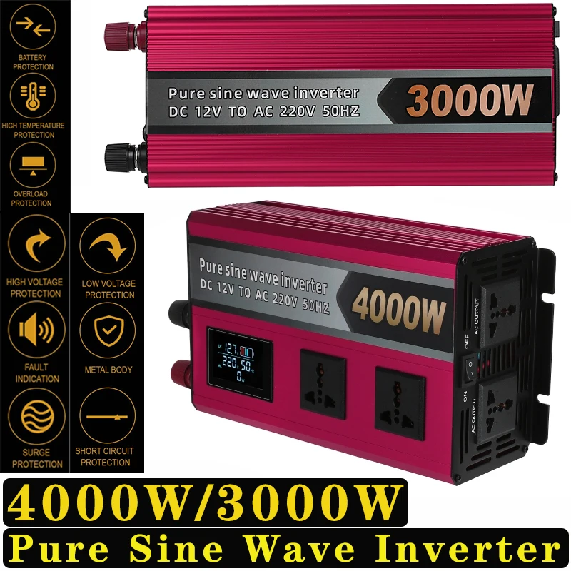 Pure Sine Wave Inverter 3000W 12V/24V/48V/60V/72V Converter Car Solar Energy LED Display High Power Inversor Voltage Converters