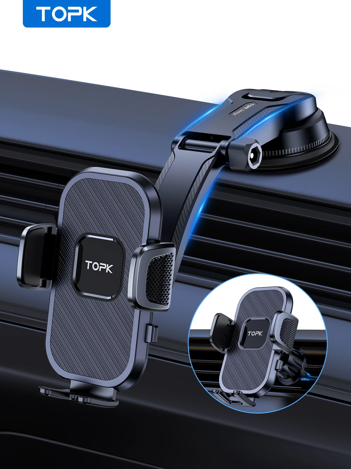 TOPK Autotelefoonhouder Ontluchter Zuignaphouder voor iPhone Xiaomi Samsung Auto Mobiele ondersteuning GPS-standaard Dashboardbeugel - afbeelding 2
