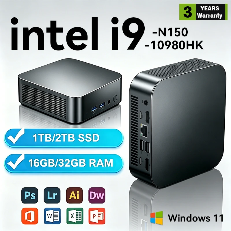 2026 Mini-PC Intel Core I9 10980HK N150 Windows 11 Pro Gaming 16GB 32GB RAM 1TB M.2 SSD Computer PC WiFi6 BT5.2 Büro-Desktop