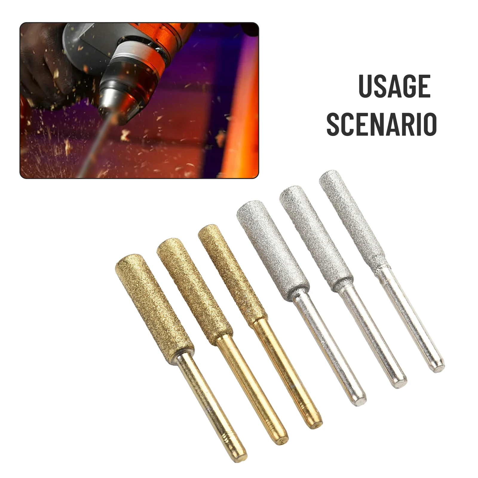 6PCS Diamond Coated Cylindrical Burr File Chainsaw Sharpener Stone Grinder Sharpening Carving Grinding Tools Accessories