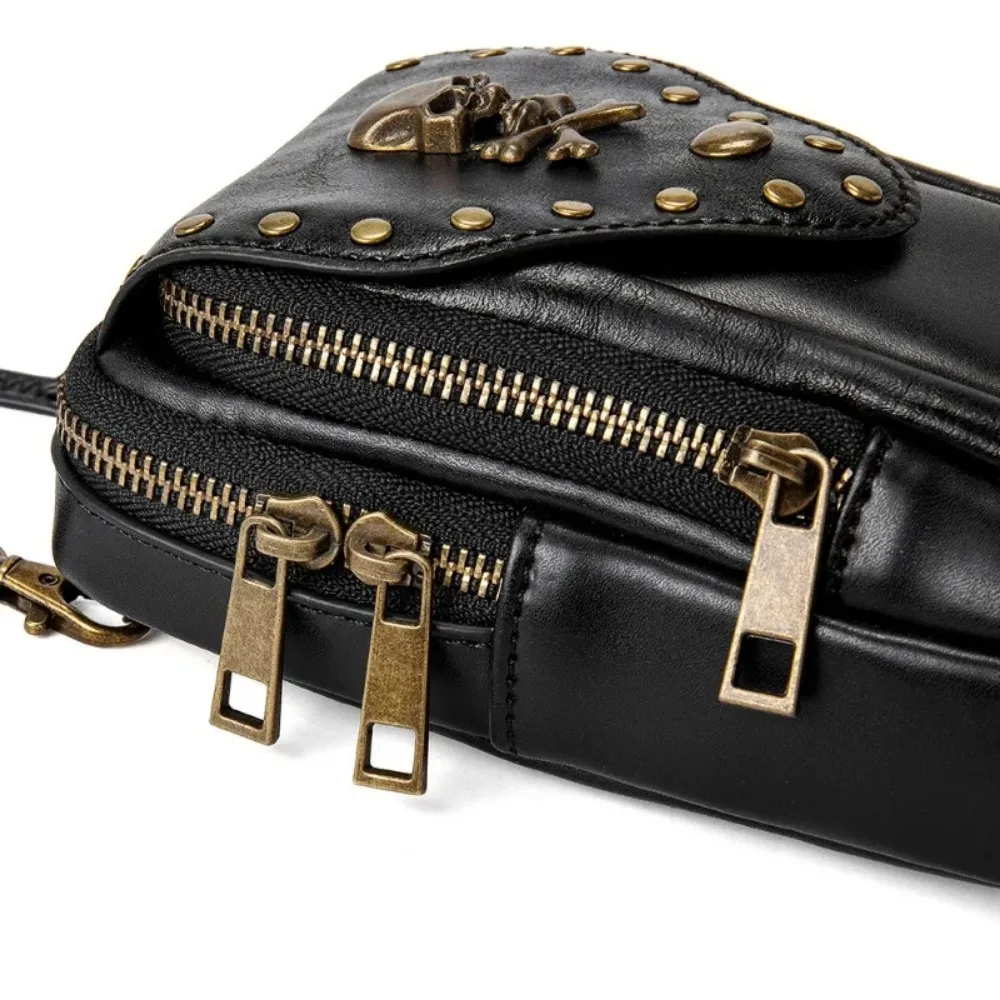 Sac à Main Noir Rétro Punk avec Rivet de Tête de Mort pour Femme, Portefeuille Spécial, pour Téléphone Portable, Style Hip-hop