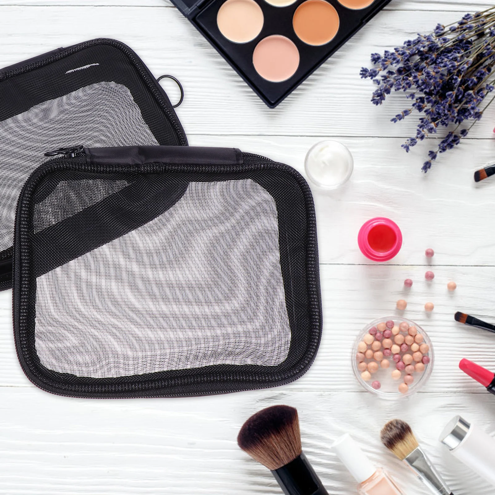 

2 Pcs Organizer Bag Travel Makeup Zipper Mesh Pouch Mini Clear Toiletry