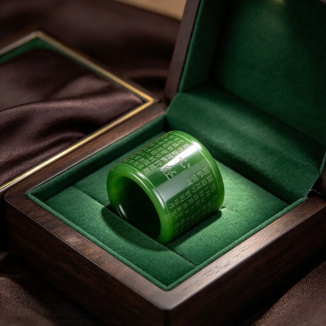 Natural Green Jade Heart Sutra Ring Buddhist Mantra Meditation Amulet Finger Band Men Women Daily Wear Spiritual Lucky Gifts - view 4