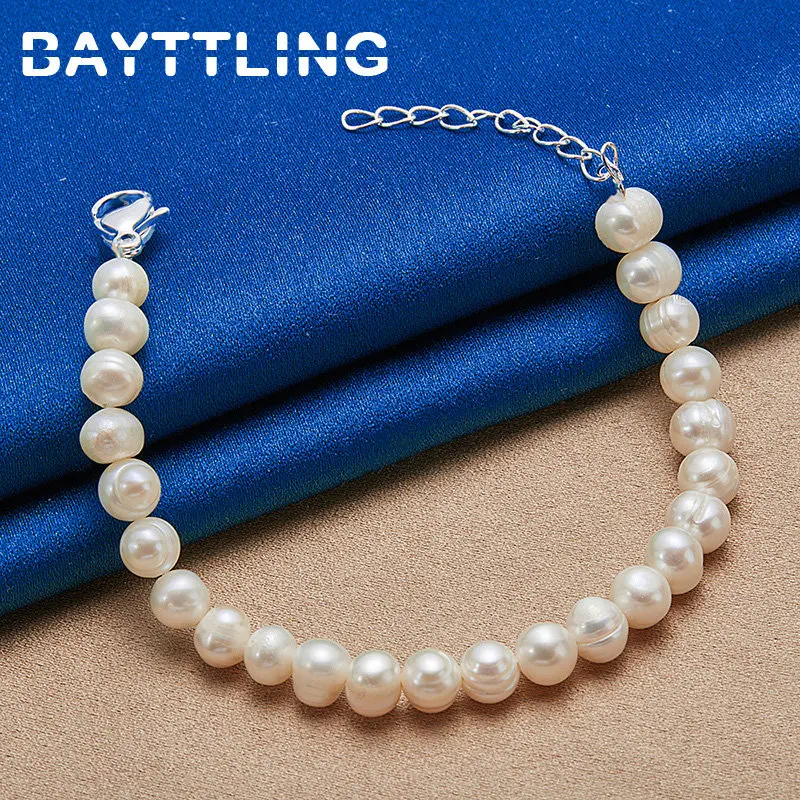 

Women's 925 Sterling Silver 8 Inches Elegant Pearl Strand Bracelet For Fashion Charm Wedding Party Accessories Party Jewelry