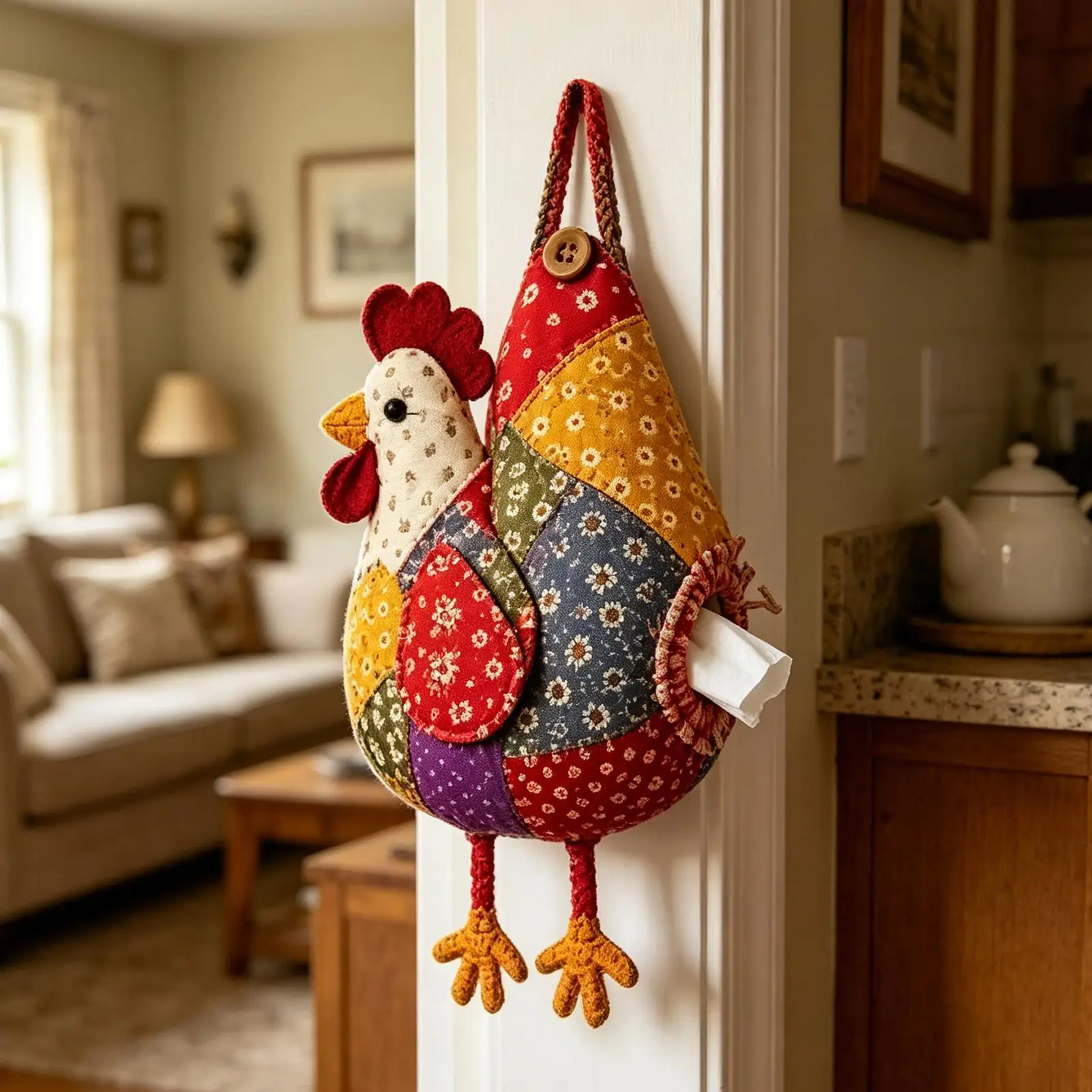 Tissue Holder Decor Reusable Toilet Paper Organizer Quilted Crafting Chicken Tissue Holder for Nightstand Home Car Bedroom Dorm