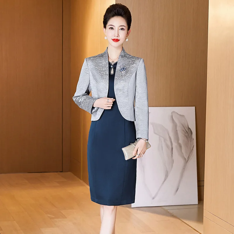 

Yourqipao Classic Blue Suit Mother Cheongsam Dress Middle-aged Noble and Elegant Mother Of The Bride Qipao Prom Gown