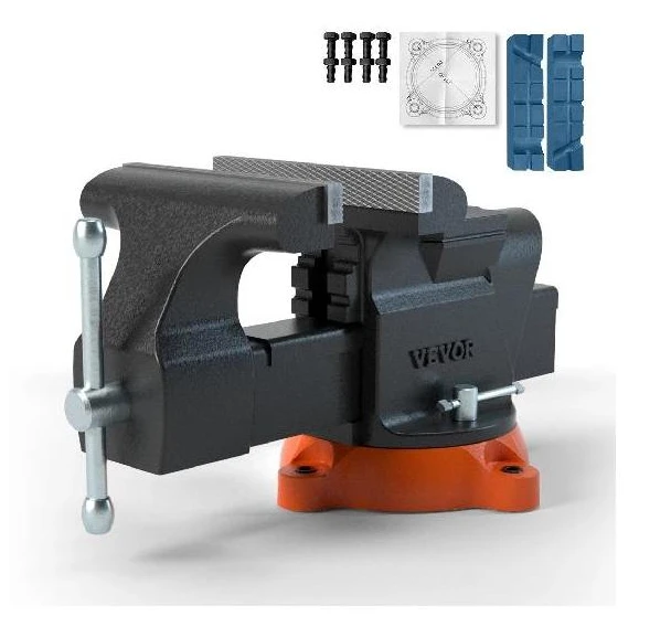 Bench Vise 6 inch Multipurpose with Swivel Base & Anvil Heavy Duty Cast Iron for Drilling, Conduit Cutting, Sanding