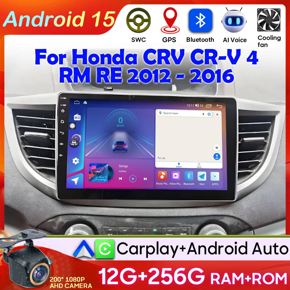 For Honda CRV CR-V 4 RM RE 2012 2013 2014 2015 2016 Android 15 Video GPS Navigation Car Radio 2k Car Monitor Display Stereo DVD