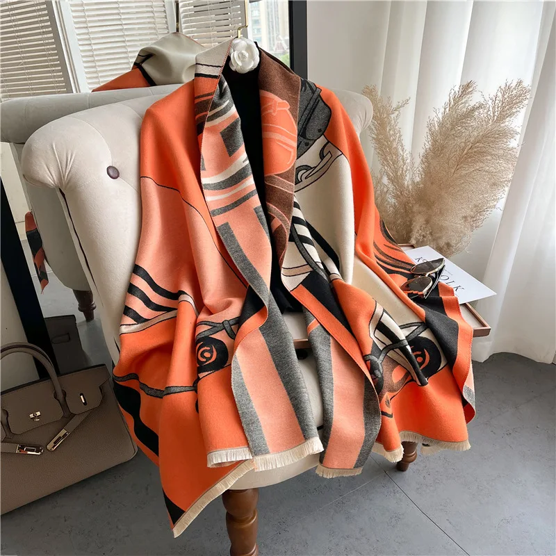 

New Winter Cashmere Scarf Women Horse print Warm Thick Shawls Wraps Pashmina Fashion Bufandas Poncho Casual Blanket Echarpe