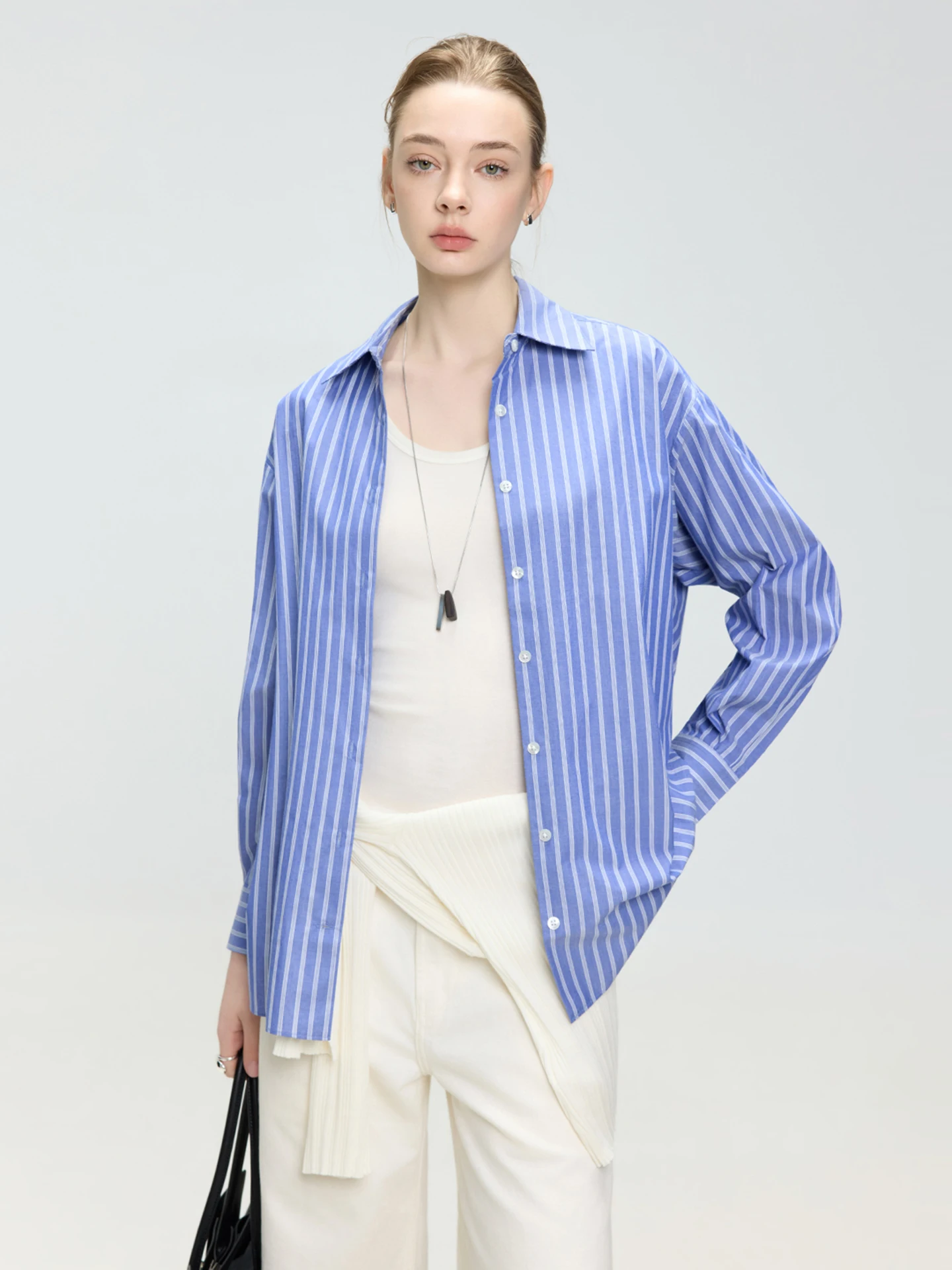 

Женская рубашка LUR Korean Lazy Sle с длинным рукавом, сине-белыми полосками, новый весенний дизайн, свободный крой, хлопок