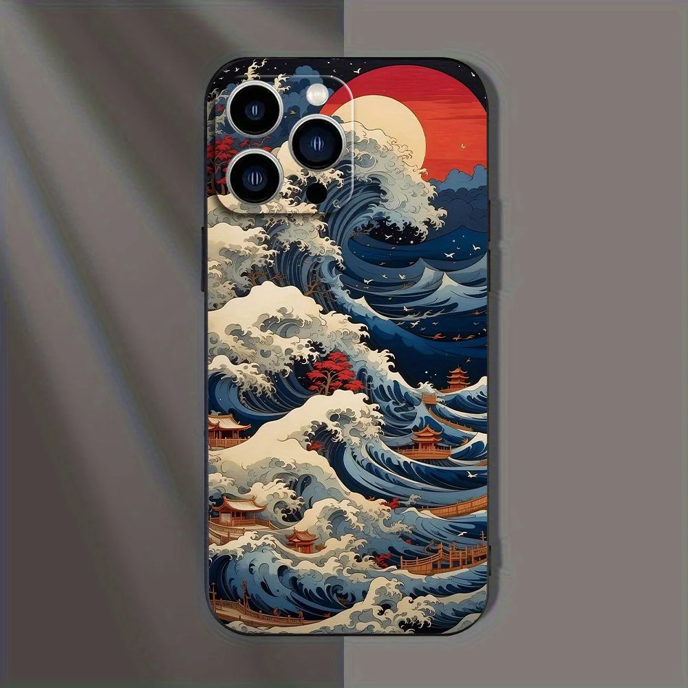 

Sea wave simple and stylish phone case suitable for iPhone 17 16 15 14 13 12 11 Pro/ Max /Plus all-inclusive matte soft case