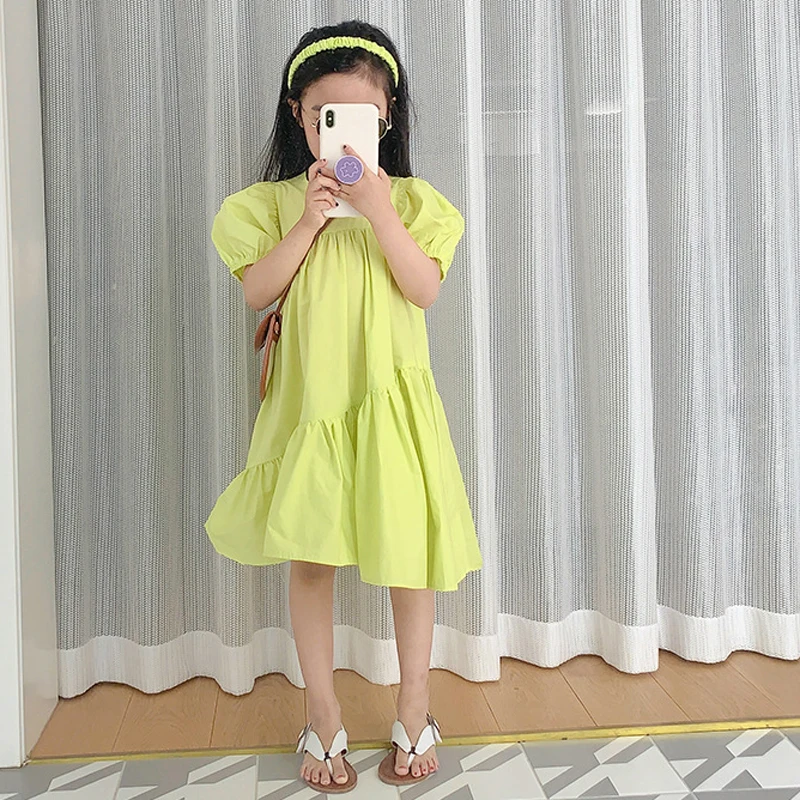 Baby Girls Dresses Summer New Stitching Short-Sleeved Irregular Dress Big Swing Edge Princess Dress Fashion Children\'S Clothing