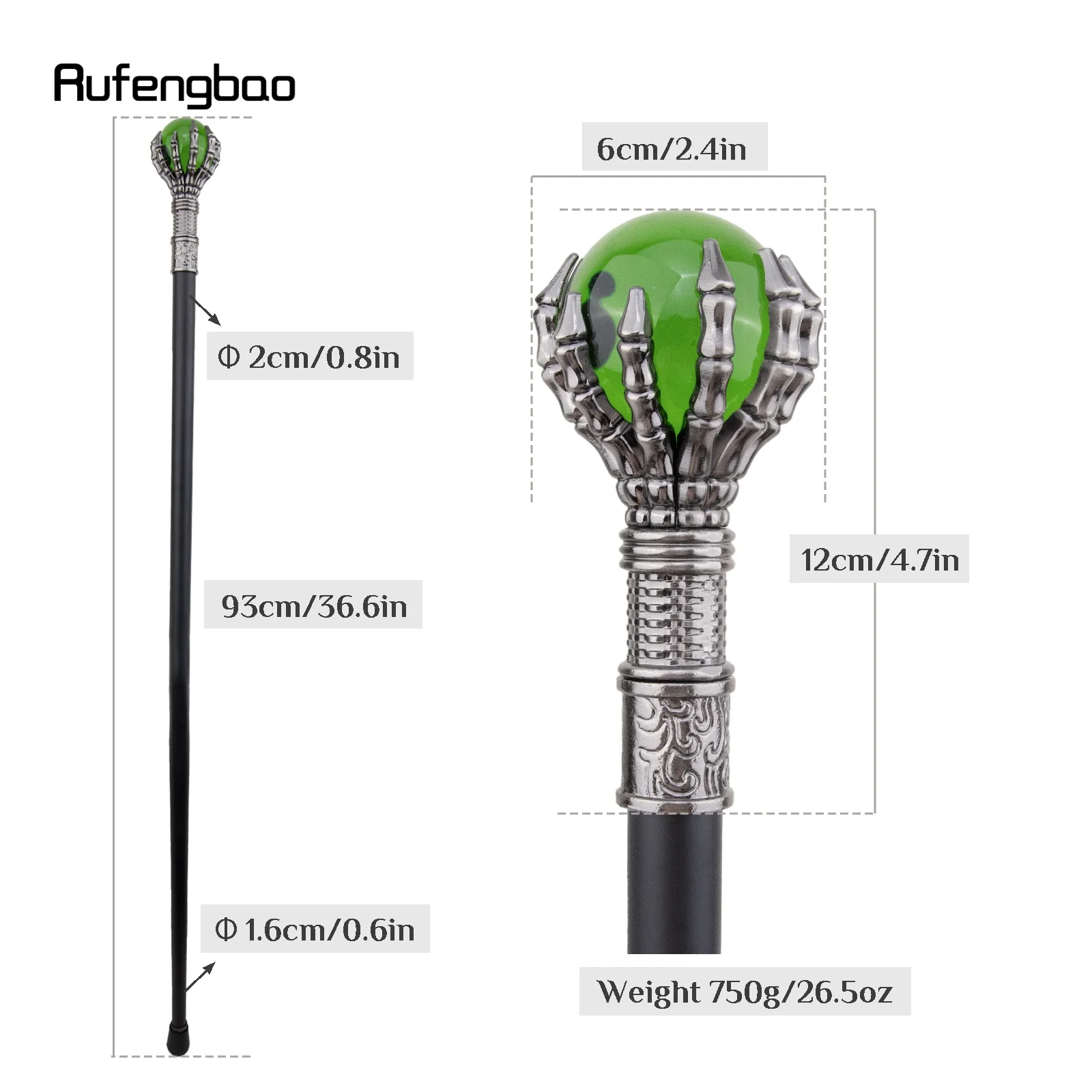 الكرة الزجاجية الخضراء واحدة مشتركة موضة عصا للمشي ديكور مصاص دماء تأثيري حفلة عصا للمشي هالوين كروسيه 93 سنتيمتر