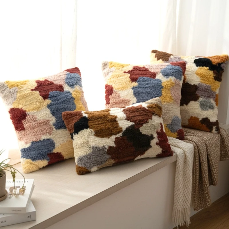 

Наволочка для декоративной подушки 30x50/45x45 см, плюшевая, цветная, с контрастными вставками, простая, для поясничной поддержки, декор для дома, новинка 2026 года