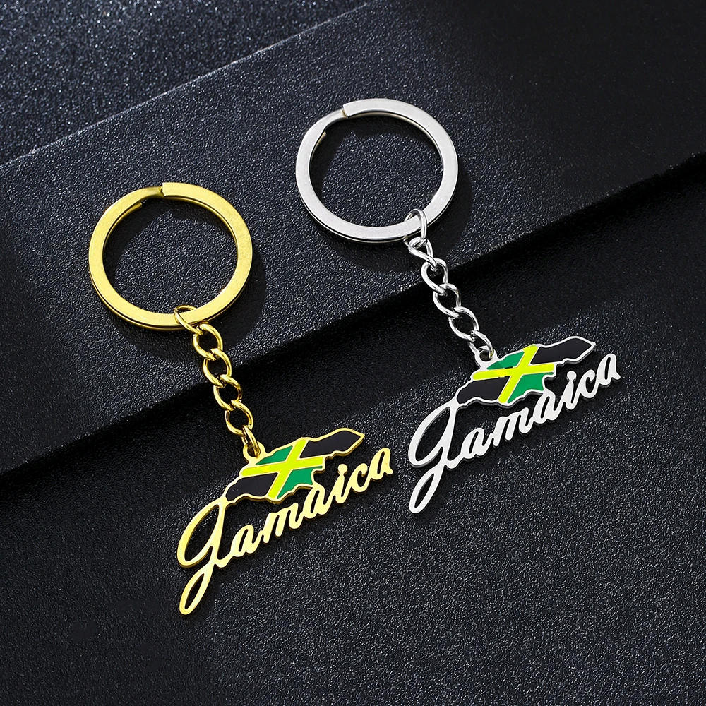 1Pcs New Stainless Steel Jamaica Map Flag Pendant Keychain Versatile Accessory for Men and Women Keychain Pendant