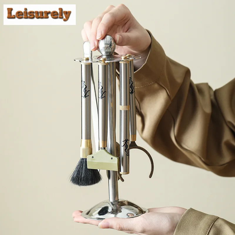 

Stainless Steel Rotating Frame Tea Six Gentlemen Japanese Tea Tool Set Teaware Utensils Dahongpao Chinese Tea Set Decoration