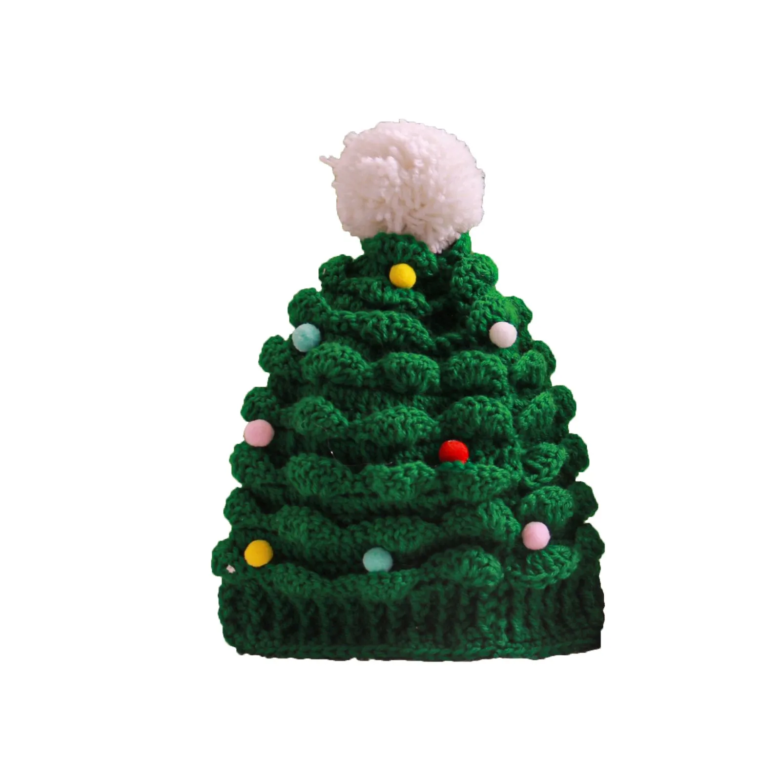 Christmas Knitted Hat Home Christmas Party Adults Kids Creative Pine Tree Shape Christmas Hat Comfy Warm Pullover Hat for Gift view 2