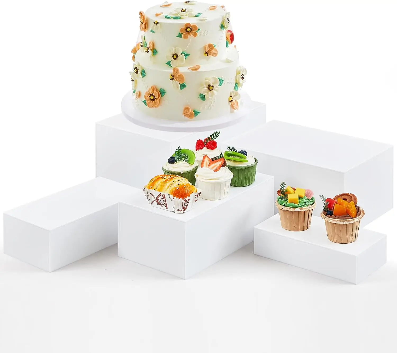 

5-Piece Acrylic Display Stand Set with Hollow Bottom - 8" to 12" Sizes for Food, Jewelry & Decor