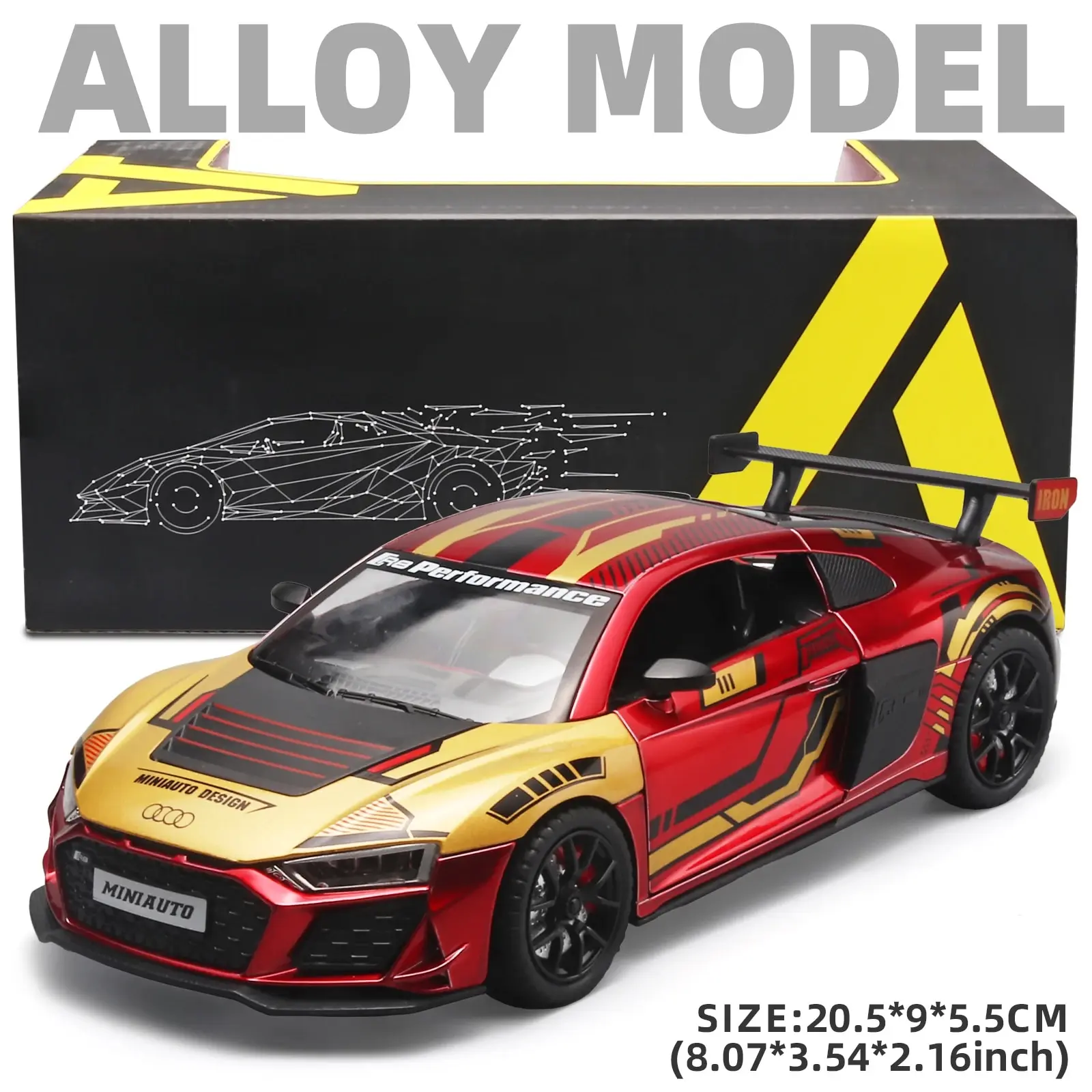 Модель автомобиля Audi R8 LMS в масштабе 1:24 из сплава, коллекционная гоночная модель для любителей автомобилей, высокодетализированная, прочная конструкция