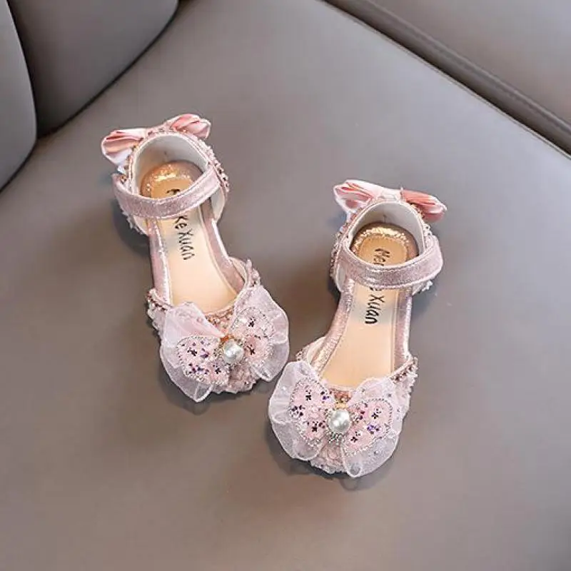 Kinder Sandalen Kinder Prinzessin Sandalen Strass Bogen Hochzeit Schuhe Student Mädchen Casual Tanz Schuhe Flache Sandalen H549