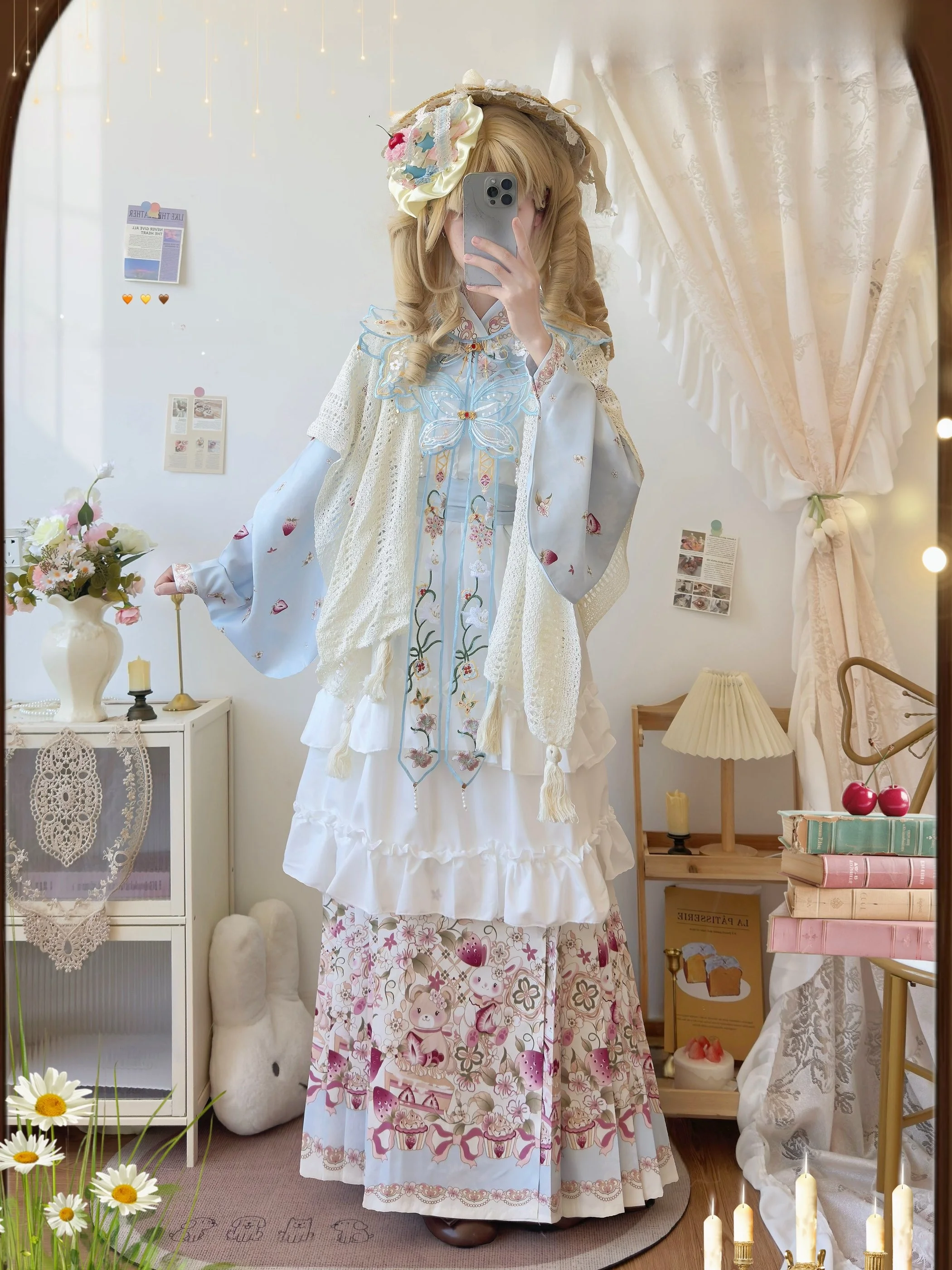Original Ming Dynasty Hanfu Women's Daily Stitched Cloud Shoulder Ma Face Skirt Qingyi Initial See through Lolita over Skirt