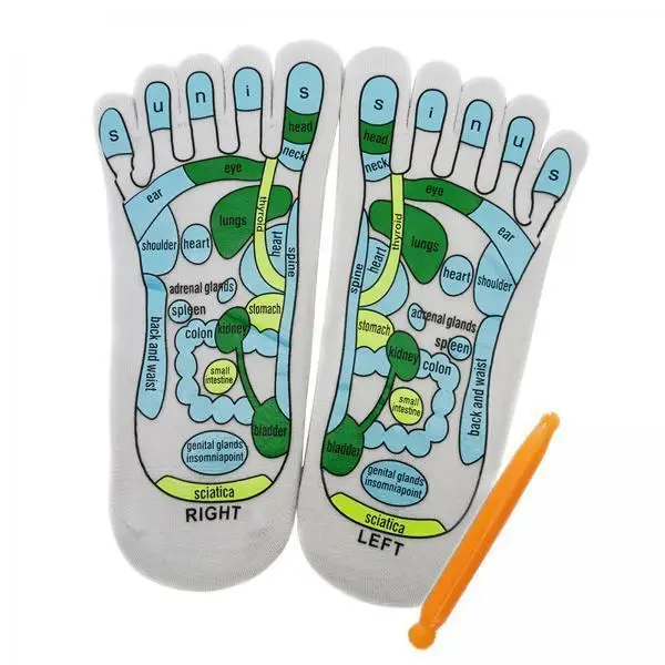 Reflexzonen-Socken aus Baumwolle mit Akupressur-Illustration, Atmungsaktiv, Vollständig Bedeckende Zehen für Familie, Wellness und Büro