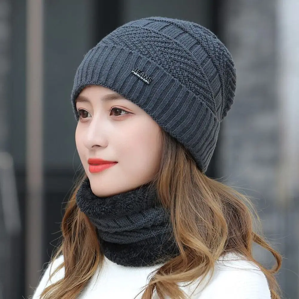 New Winter Beanie Hat Scarf Thermal Fleece Knitted Hat Soft Warm Balaclava Wool Neck Warmer Scarf Cap