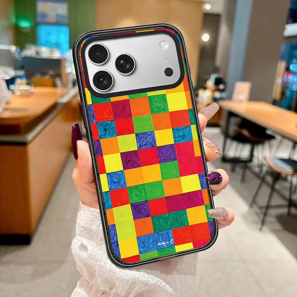 

Rainbow Grid Impact Black Border Magnetic Phone Case Cover for IPhone 13 14 15 16 17 Pro Max Case for IPhone Air