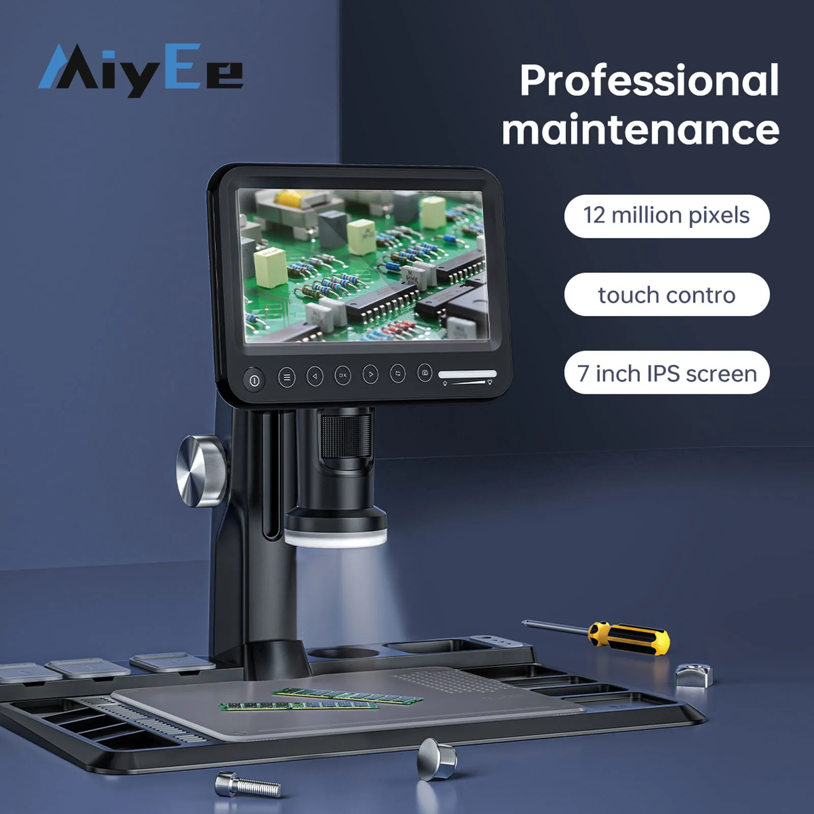 

318A/318B 12MP 1600X Digital Microscope Camera with Ordinary/Parfocal Lens & 7" IPS Screen for Touch Control