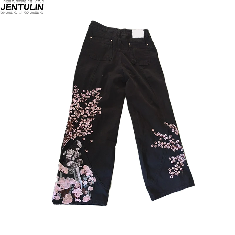 

Y2K Vintage Baggy Jeans Cherry Blossom Embroidery Wide-Leg Straight Denim Pants Men Women clothes Fashion Streetwear