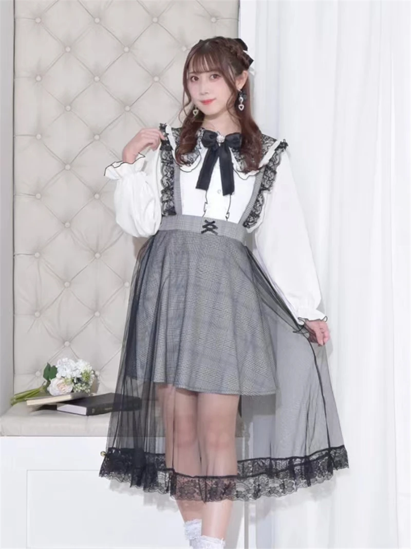 2025 New Spring Autumn Long Sleeve Sweet Lace Navy Collar Ruffles Loose Shirt Japanese Elegant Versatile Age Reduction Girl Top