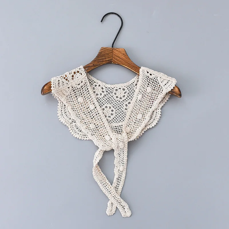 Women Small Shawl Decorative Fake Collar Women Clothes Accessories Detachable Collar Lace Knitted Crochet Hollow Fake Collar