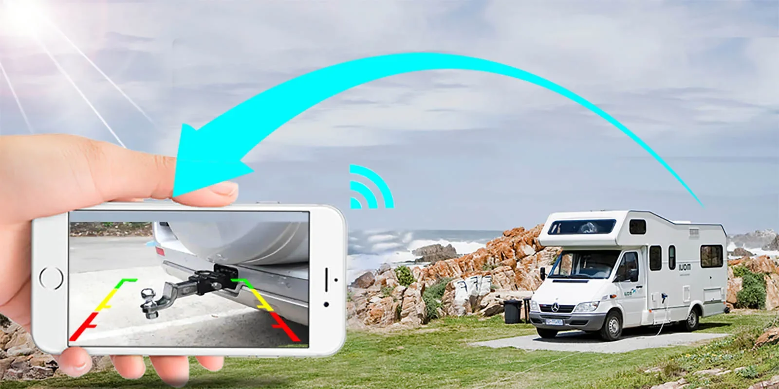 Drahtlose WiFi Solar Power magnetische Reverse Backup Kamera Handy iPhone Android mit eingebauter Batterie für LKW Camper – Detail 1