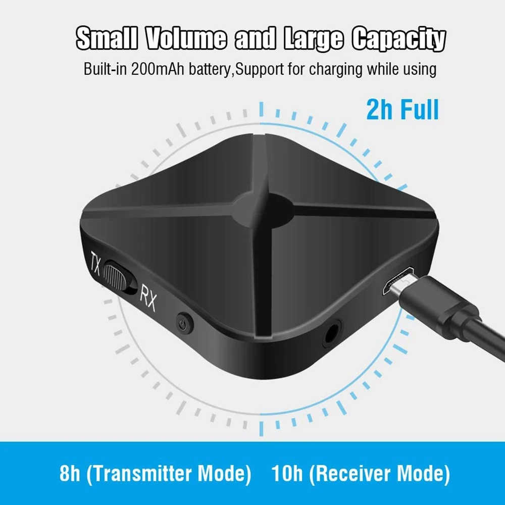 Bluetooth 5.0 Transmitter Receiver 2 in 1 Bluetooth Adapter 3.5 mm Jack for Simultaneous Use of Tx and Rx 2 Devices