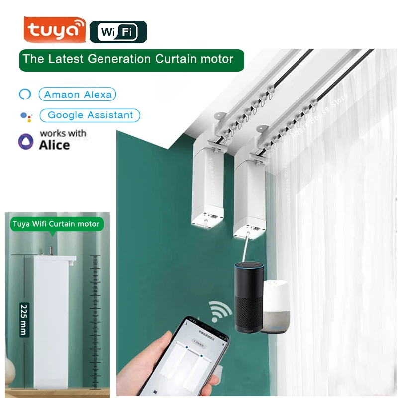 Latest Tuya Electric wifi Curtain Motor Motorized System Curtains Track Rail Rod Cornice Intelligent Support Alice Google Alexa