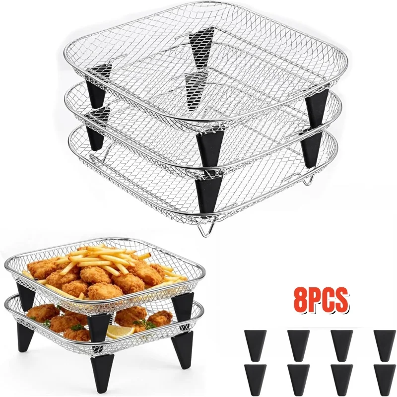 8pcs Silicone Air Fryer Racks Bumpers Protective Feet Reusable Heat Resistant Replacement Parts For Dehydrator Oven Basket Trays