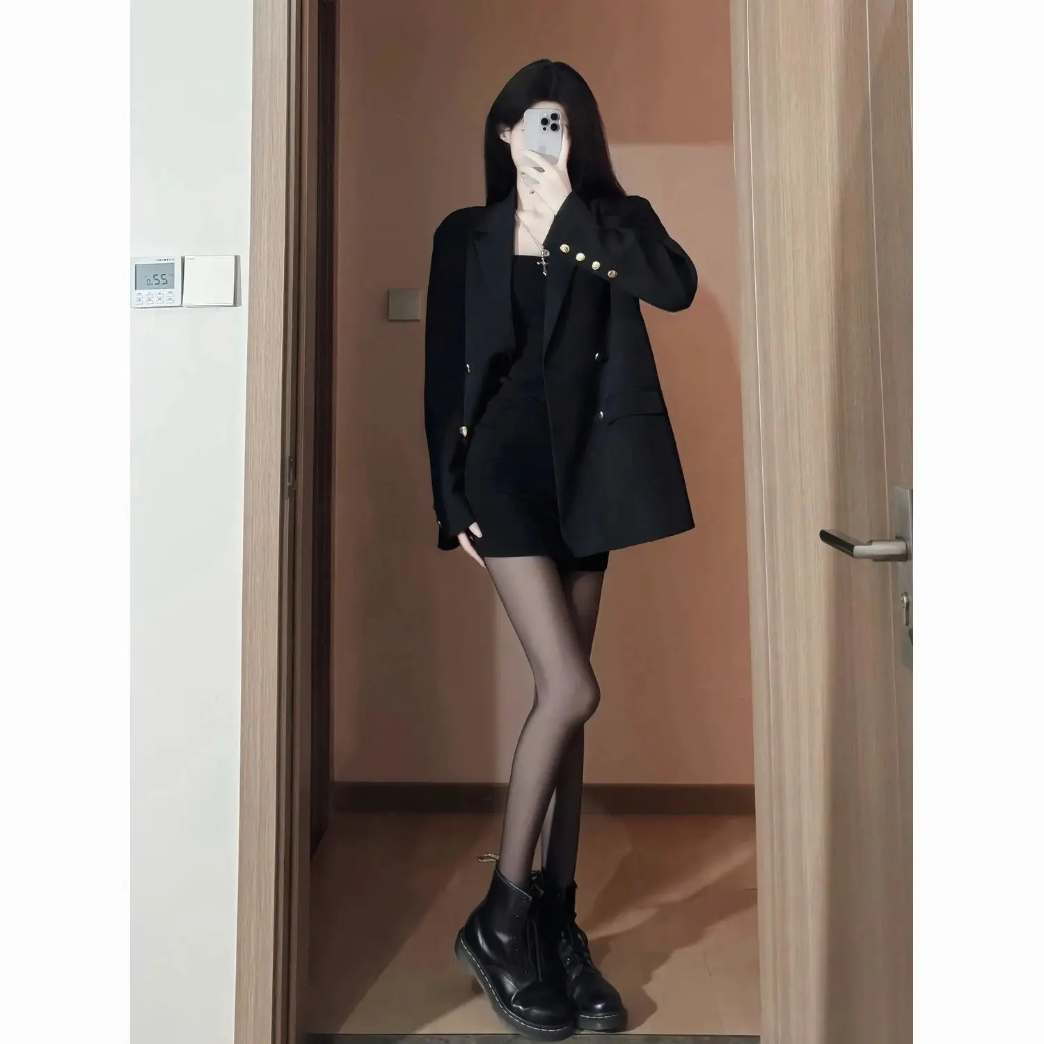 

Bla повседневный свободный женский костюм Jaet, новинка весны 202, корейский утягивающий универсальный длинный свек, пальто с двойными пуговицами