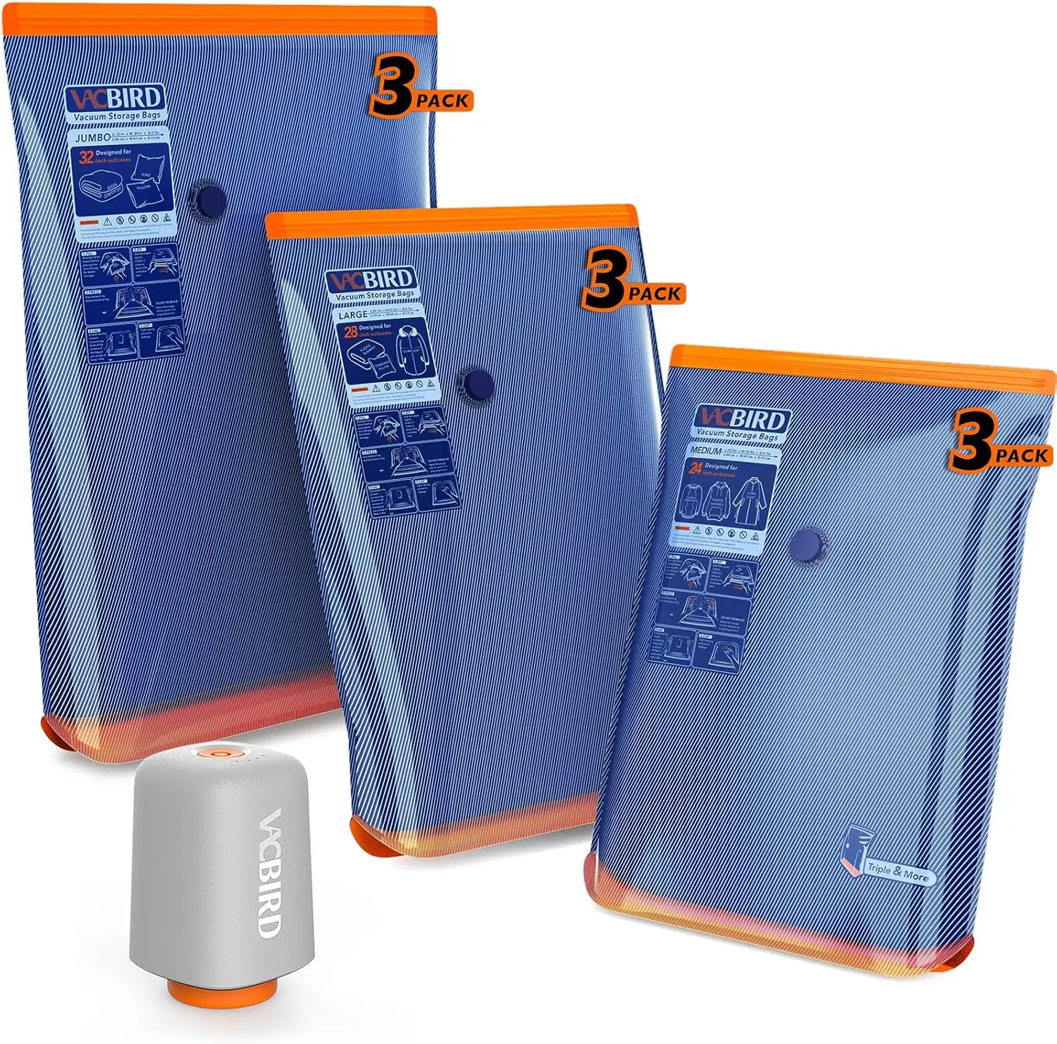 

Вакуумные пакеты для хранения с перезаряжаемым беспроводным насосом, 9 штук, 3 размера, компрессионные упаковочные мешки-кубы с герметичными застежками