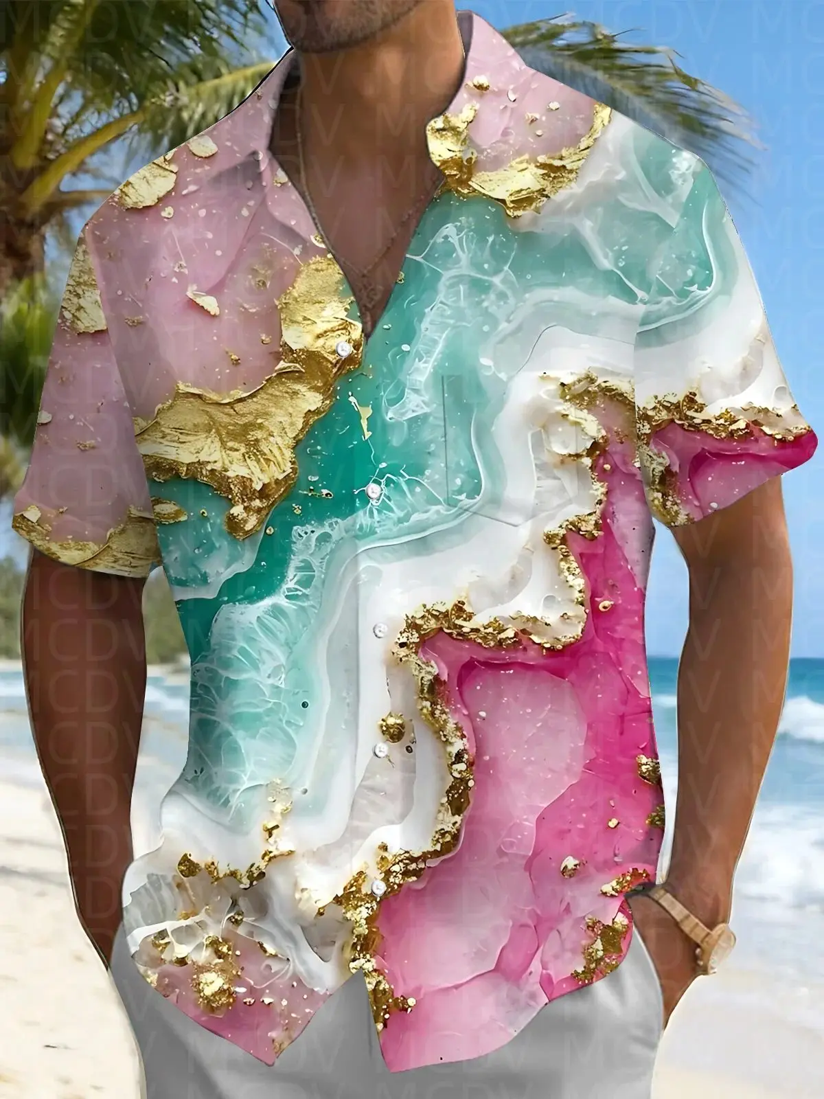 Bird Pattern Men's Hawaiian Shirt Stretch Easy Care Camp Shirt Big Tall