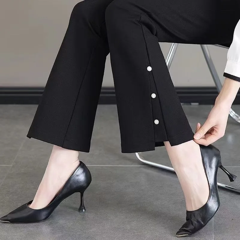 Pantalon Micro-évasé haut de gamme pour femmes, polyvalent, taille haute, neuf points, nouvelle collection été 2025